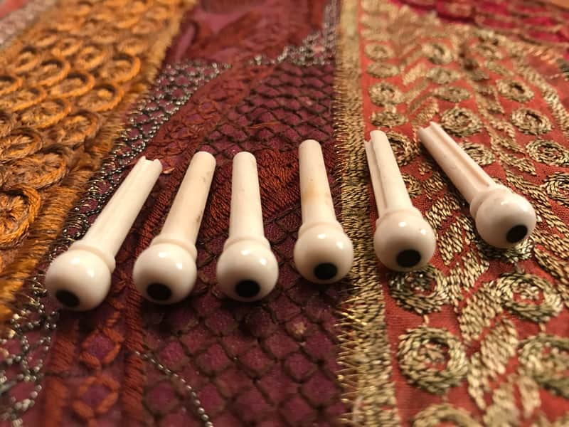 Martin Guitar Real Bone Bridge Pins With Ebony Dots Set of 6 image 1