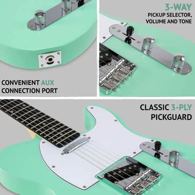 LyxPro 39" Telecaster Solid Electric Guitar, Full-Size Paulownia Body, Green image 3