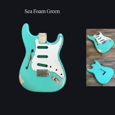 Made to Order - FRANCHIN Mercury F guitar body Relic Aged 100% Nitro Lacquer (Sunburst/ Black/ White/ Blue/ Green/ Yellow/ Red/ Pink/ Burgundy/ Purple/ Gold/ Silver, etc.) Basswood Poplar Stratocaster-Strat-S-Style F-hole Thinline Made in Italy image 8