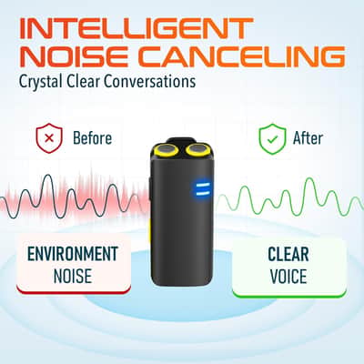 Wireless Lavalier Microphones, Lapel Mics with USB-C Connector, Intelligent Noise Cancelling, Omnidirectional Lapel Microphone for Video Recording, Interview, Podcast, Vlog - Black image 3