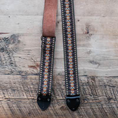 Vintage Black 60s/70s Hippie Guitar Strap / Real Suede Backing / Handmade in the UK image 3