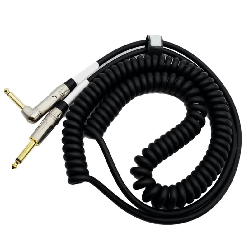 Coiled Guitar Cable with Mute Button Electric Instrument Coil Cable Curly Instrument Cable Stretchable 1/4 Right Angle to Straight Ends Plug 16Ft Black 5m image 1