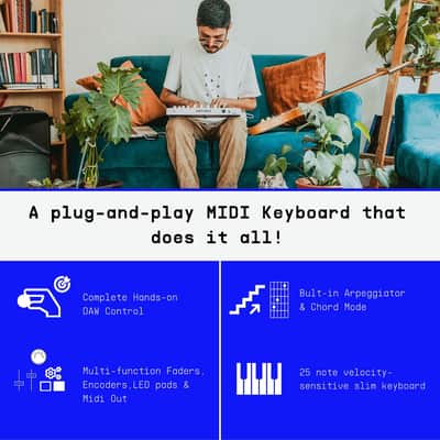 Arturia MiniLab 3, 25 Slim-Key USB-C Midi Controller with 5-Year Warranty, 8 Backlit LED Pads, 8 Knobs, 4 Faders, Midi Out, Built-in Arpeggiator, Chord mode and Software Bundle image 2