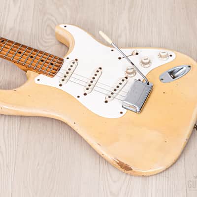 1956 Fender Stratocaster Vintage Guitar One-Piece Ash, Blonde w/ V Neck & Tweed Case image 10
