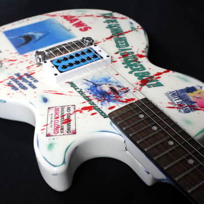 Custom Painted and Upgraded Epiphone Les Paul JR, Aged and Worn With Graphics and Matching Headstock image 13