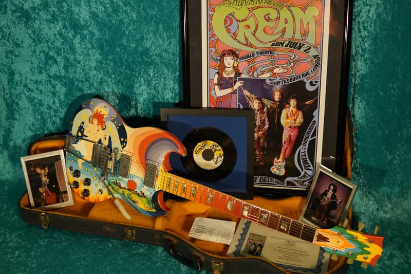 Vintage Gibson 1965 SG Standard Hand Painted Fool with autographed Eric Clapton Cream record usa 60s image 1