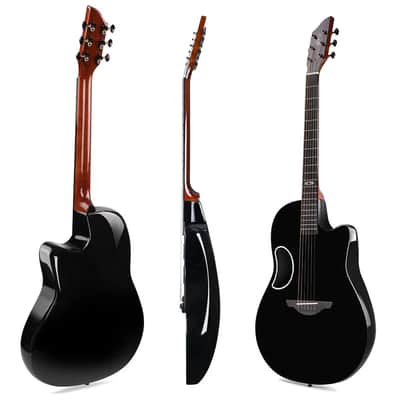WINZZ AFO300C Solid Spruce Top With Carbon Fiber Back Acoustic Electric Guitar - Black image 9