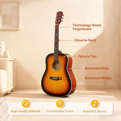 Glarry 41 Inch EQ Acoustic Guitar Kit Dreadnought Design - Sunset image 6
