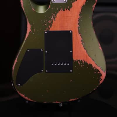 Dhatarattha HH Strat-Style Electric Guitar – Olive Green over Sunburst Heavy Relic Nitro image 9