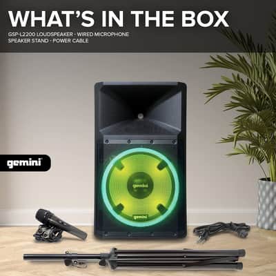 Gemini Sound GSP-L2200PK Indoor 2200 Watt Peak Bi-Amped Wired AC Powered Bluetooth DJ Speaker with 15" Inch Woofer, LED Party Lights, Built in Media Player, and Included Microphone and Speaker Stand image 3