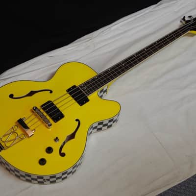 DEAN Stylist Cabbie SEMI-HOLLOW 4-string BASS guitar NEW Yellow Checkerboard image 1