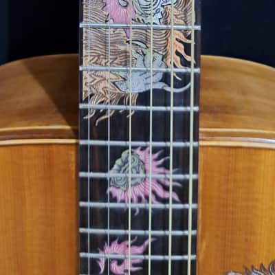 Blueberry Left Handed Handmade Acoustic Guitar Grand Concert Balinese Barong Motif New In Stock image 4