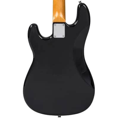 Vintage V4 ReIssued Bass Guitar - Black High Gloss with Mirror Scratchplate image 5