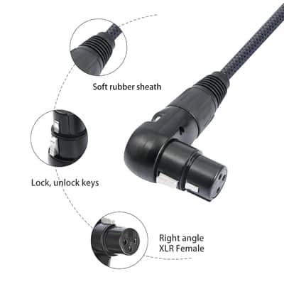 Right Angle XLR Cable, Adjustable-Angle Female to Straight Male Microphone Mic Cable Cord, 90 Degree XLR Female Adapter for Sound Devices Mixer Recorder - 1 FT 2 Pack image 3