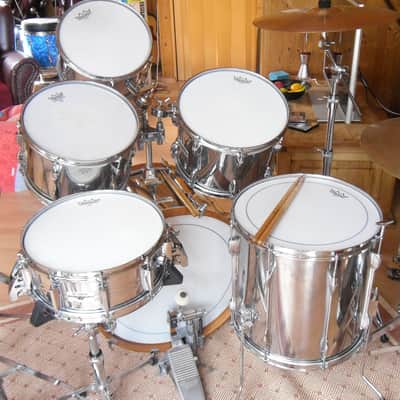 Vintage Yamaha Pre Recording 9000 Variation drum set - Original 1977 Chrome over Real Wood image 5