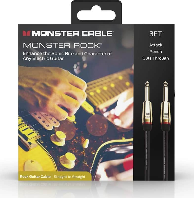 Monster 600625-00 Prolink Rock 1/4" Instrument Cable. 3 ft - Straight to Straight image 1