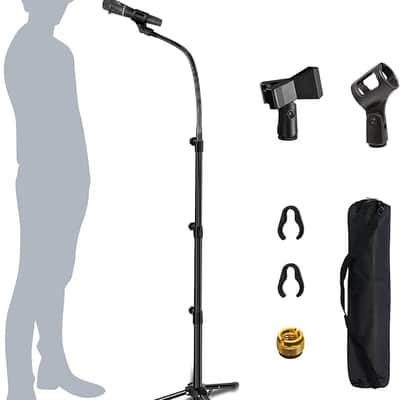 Mic Stand Boom Microphone Stands Tripod Gooseneck mic arm stand Height Adjustable 3'- 6' with Mic Clips and 3/8" - 5/8" Adapter Microphone stand for Singing image 1