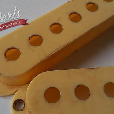 Set of 3 Hand Aged Fender pickup covers Ivory/Cream, relic, aged, Stratocaster, 59 Parts image 4