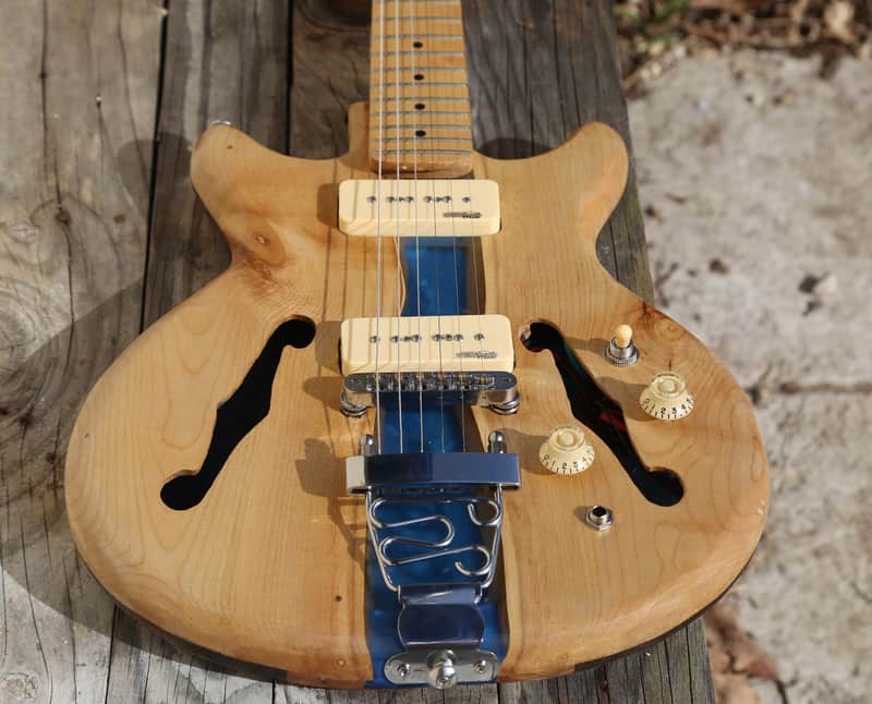 Timo Blue River - Handmade Beech Oak Semi-Hollow Epoxy River Luthier-Built Electric Guitar - Unique Shape image 1