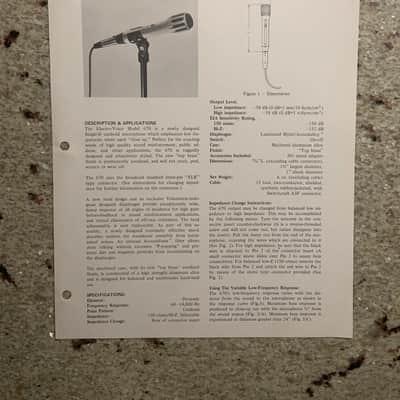 Vintage 1970s Kustom Electro-Voice 670 Single D Cardoid Microphone Spec Sheet! image 1
