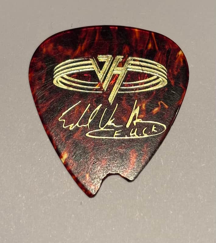 Eddie Van Halen EVH Tortoise Guitar Pick – “YOU WANKER!” Gold Foil (Early 1990s) image 1