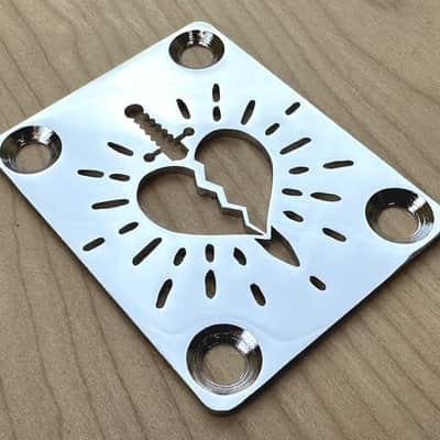 Heart & Dagger Neck Plate For Bolt On Neck Guitar or Bass - Chrome Finish image 2