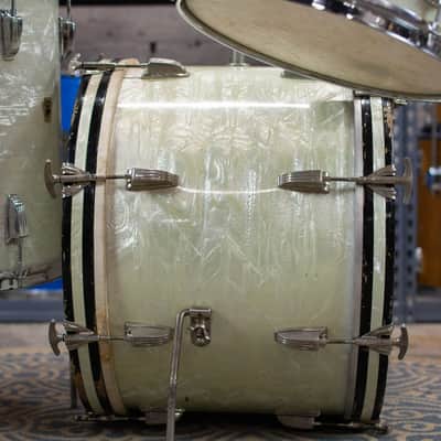 1950s 1960s Ludwig/WFL "Super Beat" White Marine Pearl Drum Kit image 14