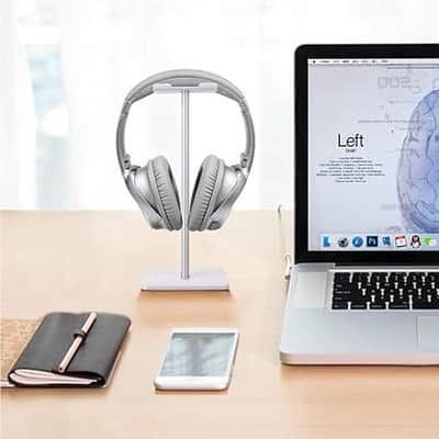 Headphone Stand Gaming Headset Holder Universal Aluminum Metal Headphone Holder Hanger with Aluminum Supporting Bar Flexible Headrest ABS Solid Base for All Headphone,White image 3