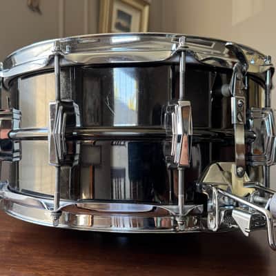 1979 Ludwig Black Beauty Super-Sensitive 6.5x14" 10-Lug Brass Snare Drum with Pointed Blue/Olive Badge 1977 - 1979 - No. 419 Black Nickel-Plated Super Sensitive image 9