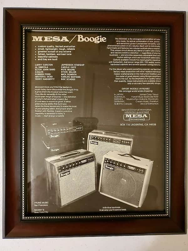1978 Mesa Boogie Amplifiers Promotional Add Frame Mesa Boogie Mark I Amp Original image 1