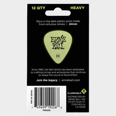 Super Glow Cellulose Picks Heavy 12-Pack - world-standard .94mm celluloid hvy-pick specifications image 2