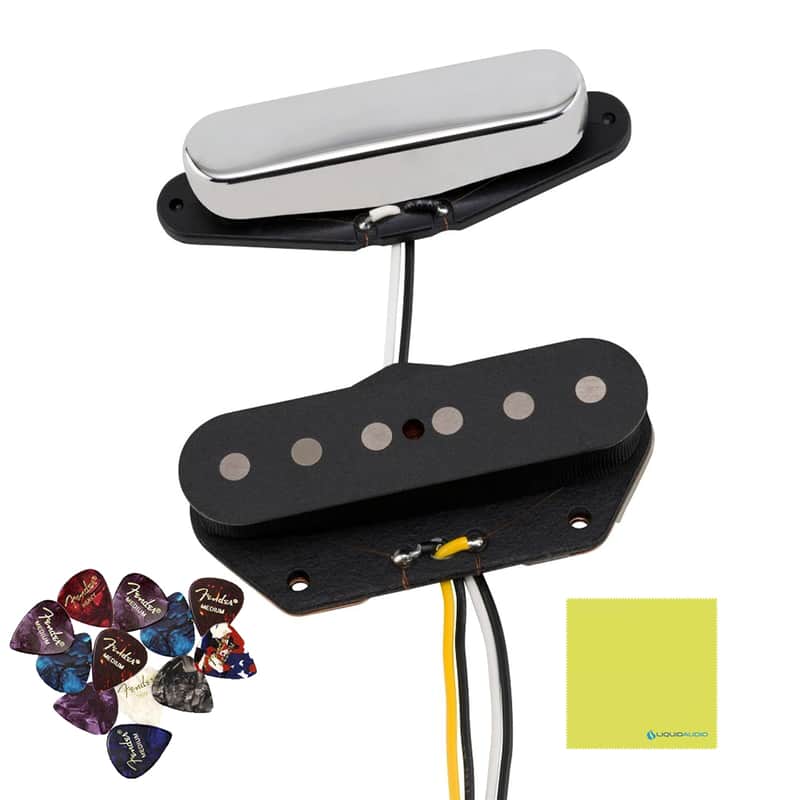 Fender Vintera '50s Vintage Telecaster Pickup Set Bundle with 12 Guitar Picks and Instrument Polishing Cloth - Black Bridge & Chrome Neck, Classic Tone & Style image 1