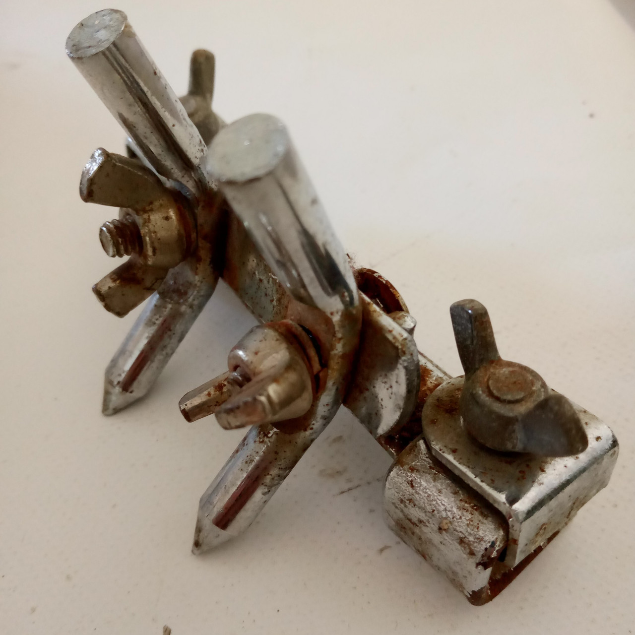 MIJ Bass Drum Spurs Clamp-On Hoop Mount Anchor Double-Spike Leg Vintage60s Japan — main photograph