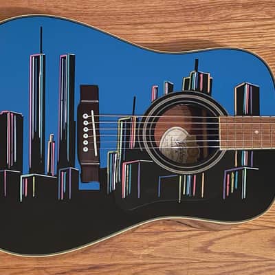 Washburn Acoustic Guitar - Custom-painted New York City Skyline with Twin Towers image 1