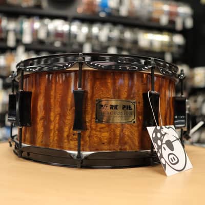 Pork Pie 7x14" Maple/Bubinga Snare Drum (Bubinga Hi-Gloss with Black Hardware) #2 image 1