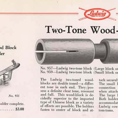 Ludwig Two-Tone Wood Block Set & Holder, Script Logo - 1920s-30s / INSPECTED & TESTED image 7