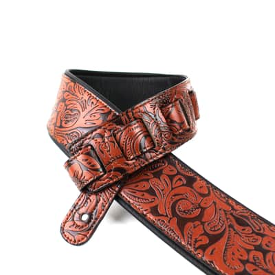 Walker And Williams G-970 Bourbon Brown Embossed Western Floral Strap with Padded Glove Leather Back image 2