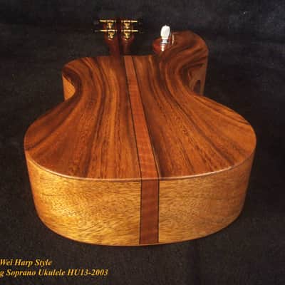 Handcrafted Harp Style 5 String Soprano Ukulele, Bruce Wei ,Solid Acacia, Mango HU13-2003 image 9