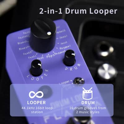 FLAMMA FC01 Looper Pedal Drum Machine 2 in 1 Drum Looper Guitar Pedals, 20 Minutes Loop Time with 16 Drum Grooves, Tap Tempo, 44.1kHz/16Bit Mini Guitar Effects Pedal with 3 Mode image 2