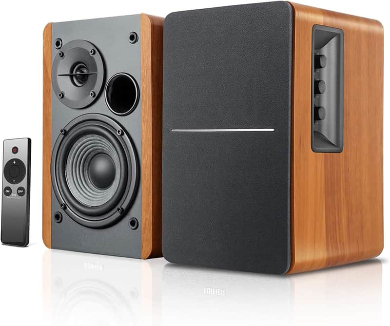 Powered Bookshelf Speakers - 2.0 Stereo Active Near Field Monitors - Studio Monitor Speaker - 42 Watts RMS with Subwoofer Line Out - Wooden Enclosure image 1
