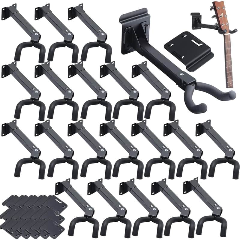 20 Pcs Guitar Hanger Wall Mount Guitar Hangers Hooks Holders With Slat Adapter 180° Adjustable Black Hook Stand Wall Mount For Acoustic Electric Bass image 1