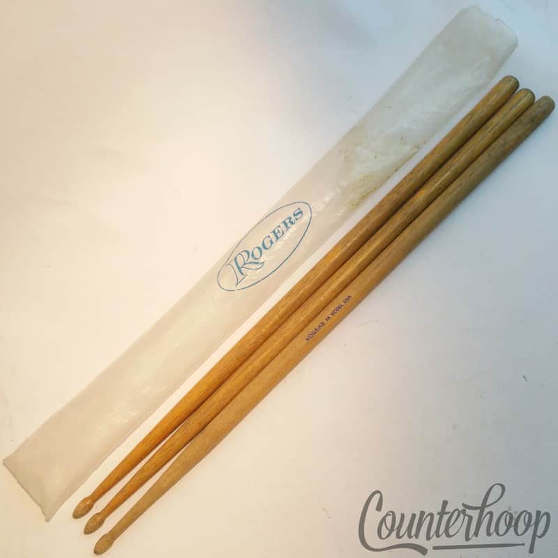 Rogers 3x Wood Drum Sticks 7A Model USA+Original Plastic Case/Bag Big R Stamp70s image 1