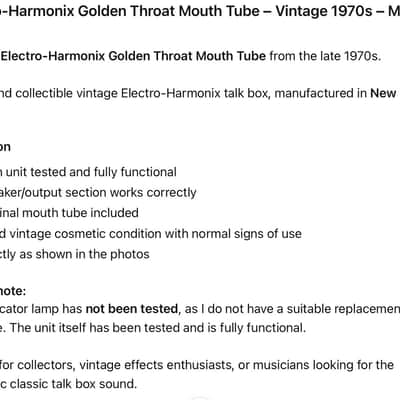 Electro-Harmonix Electro-Harmonix Golden Throat Mouth Tube – Vintage 1970s 70is - black/silver image 7