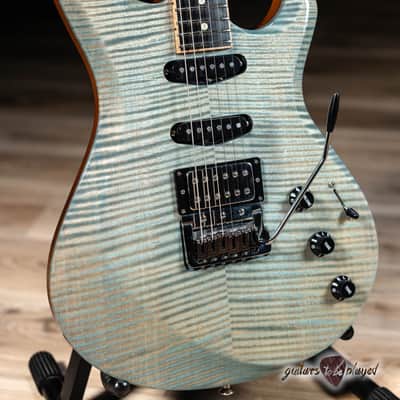 Knaggs Severn T1 Flame Maple Top HSS Trem Ebony Board Bare Knuckle Fralin – Blue image 3