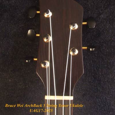 Handcrafted 5 String Tenor Ukulele, Solid Acacia, Carved Archback, The Islands Soundhole, Vine Inlay, Soft-bag, Bruce Wei UAG17-2025 image 8