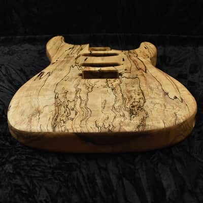 Strat Style Body - 1 Piece Black Korina (Limba) with 2 Piece Spalted Maple Top - Weight: 4 lbs 10 oz image 5
