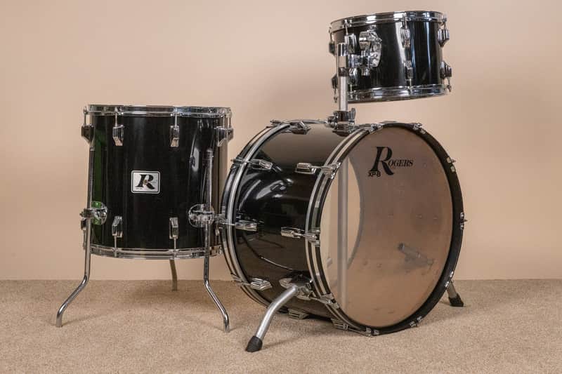 1980s Rogers XP-8 Jet Black Drum Pearl Drum Set 14x22 9x13 and 16x16 image 1