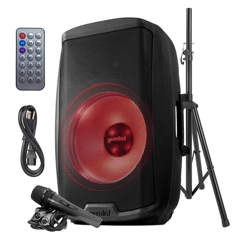 Gemini Sound AS-2115BT-LT-PK 2000 Watt LED LIT 15 Inch Woofer Professional Active Bluetooth DJ PA Speaker, Stand, Mic and Remote Set with Onboard 3-Channel. TWS Stereo Pairing/Linking Pro Fly Points image 1