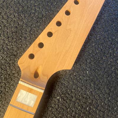 Roasted Maple Guitar Neck, Fits Strat Style, 9.5 radius, half paddle, BLOCK inlay image 1