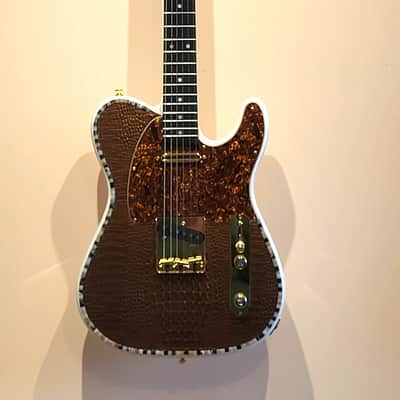 Custom Designed & Crafted White Tele Style w/Gold Alligator Tolex & Amazonite Stones Serial #064 - 2025 image 4